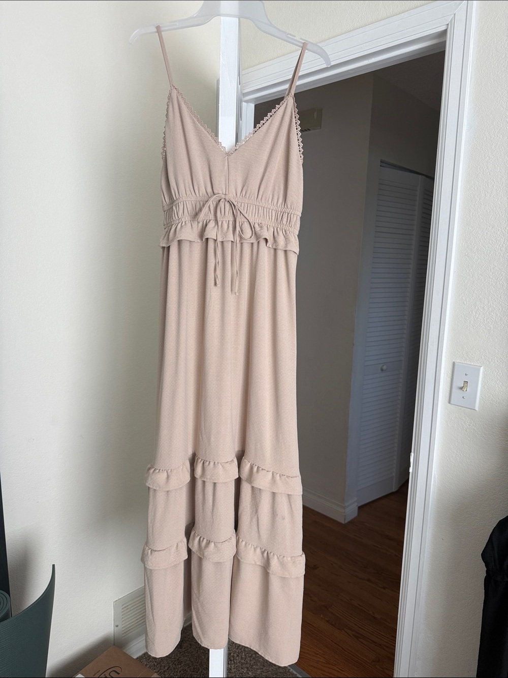 Wildflowers Beige Spaghetti-Strap Ruffle Maxi Dress